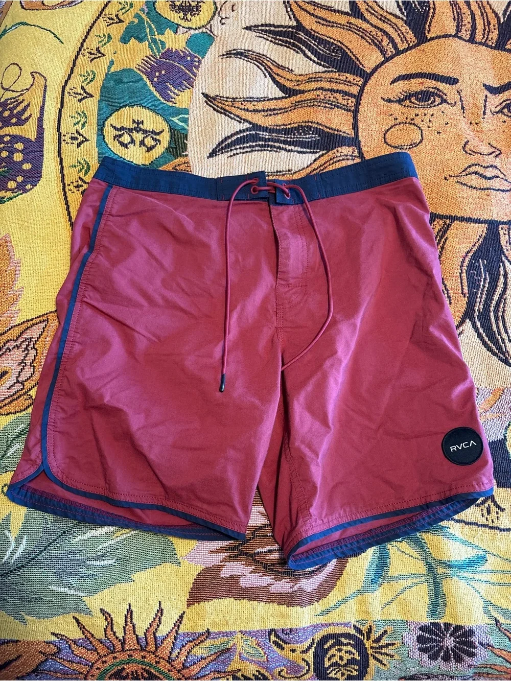 RVCA Men's Burgundy Board Shorts with Navy Waistband
